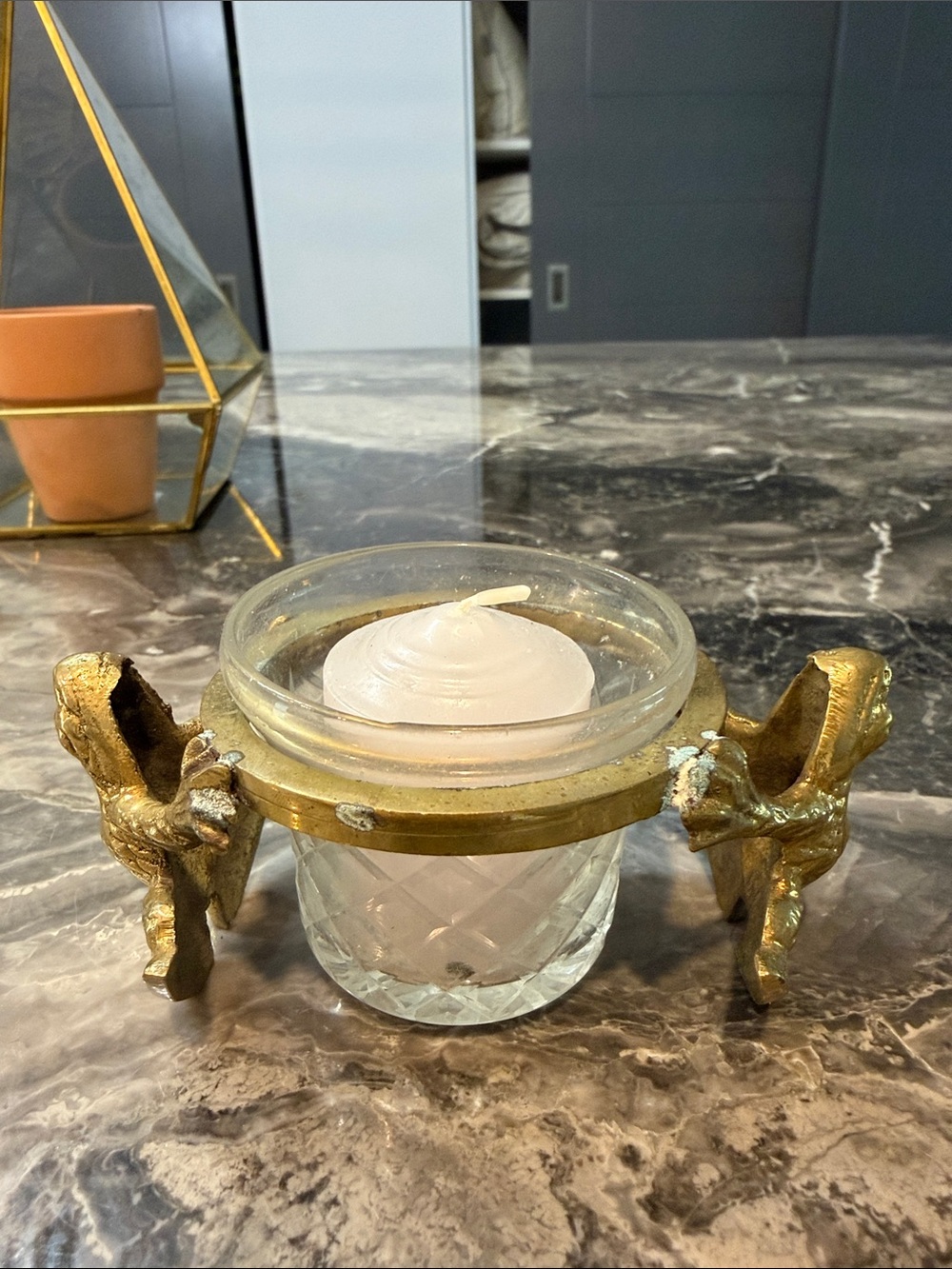 Gold Glass Pyramid Terrarium with Gold Home Accentsl - Picture 7 of 16